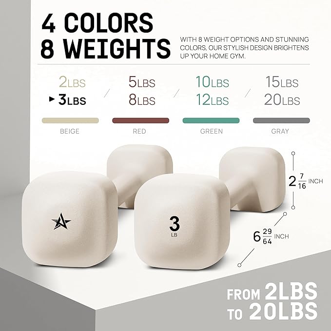 Yes4All Square Neoprene Dumbbell Set for Women/Men, Workout Hand Weight Dumbbells Set of 2, 2lb - 20lb with 4 Colors, Anti-Roll, Anti-Slip Exercise Dumbbells Weights for Home Gym,