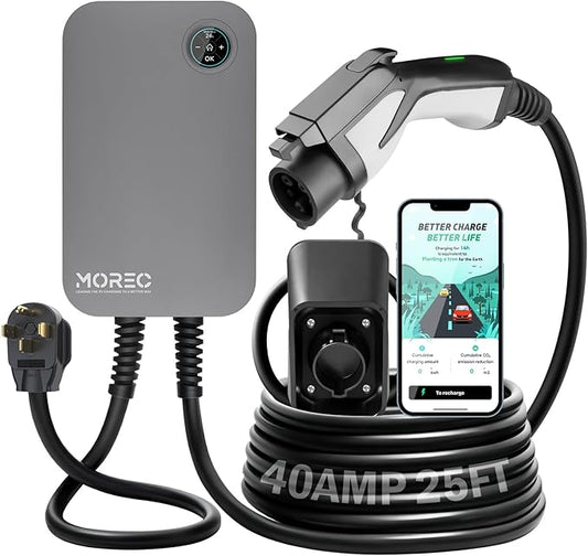 Level 2 EV Charger-40AMP 240V NEMA14-50 for J1772 EVS, WiFi Enabled Electric Vehicle Home Charging Station, ETL Certified, Password Lock Function, 25ft Cable, Grey