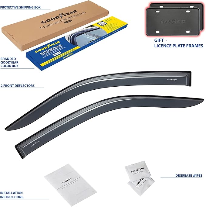 Goodyear Shatterproof Window Deflectors for Ford F150 2009-2014 Regular Cab, Tape-on Rain Guards, Window Visors, Vent Deflector, Vent Visor, Truck Accessories, 2 pcs- GY003111