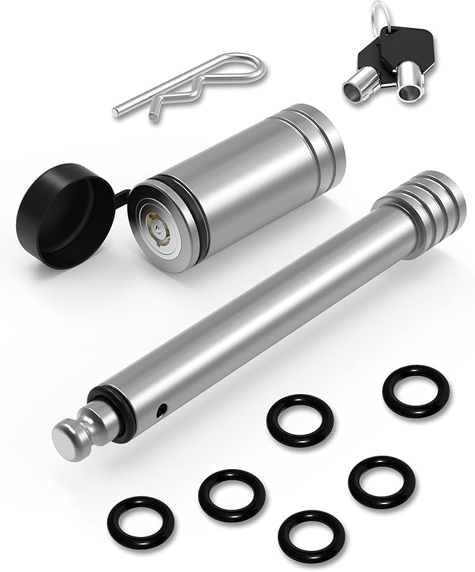 RETRUE Heavy-Duty Trailer Hitch Lock with Safety Clip for Extra Security, Stainless Steel 5/8" Dia 4" Long Locking Hitch Pin with Weather-Resistant Cap & O-Rings, Fits 2.5" to 3" Trailer Receivers