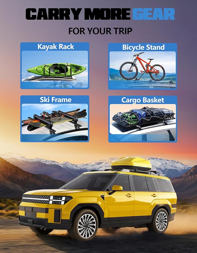 FengYu330lb Lockable Roof Rack Cross Bars Compatible with 2024 2025 2026 Hyundai Santa Fe & Santa Fe Hybrid (Not for SE), Heavy Duty Aluminum Roof Rails Crossbars Cargo Bars Rooftop Black Luggage.