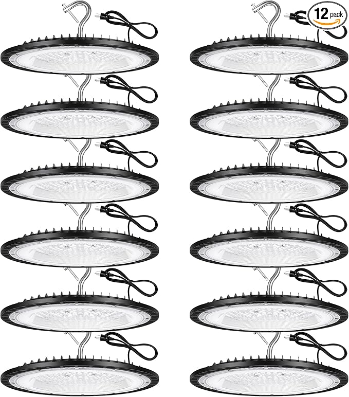 12 Pack 150W UFO LED High Bay Lights,IP66 Waterproof,120VAC,21000LM 5000K Daylight, 660W MH/HPS with Plug Commercial Bay Lighting for Barn,Gym,Factory,Warehouse,Shop,Workshop,Gym
