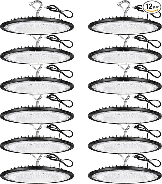 12 Pack 150W UFO LED High Bay Lights,IP66 Waterproof,120VAC,21000LM 5000K Daylight, 660W MH/HPS with Plug Commercial Bay Lighting for Barn,Gym,Factory,Warehouse,Shop,Workshop,Gym