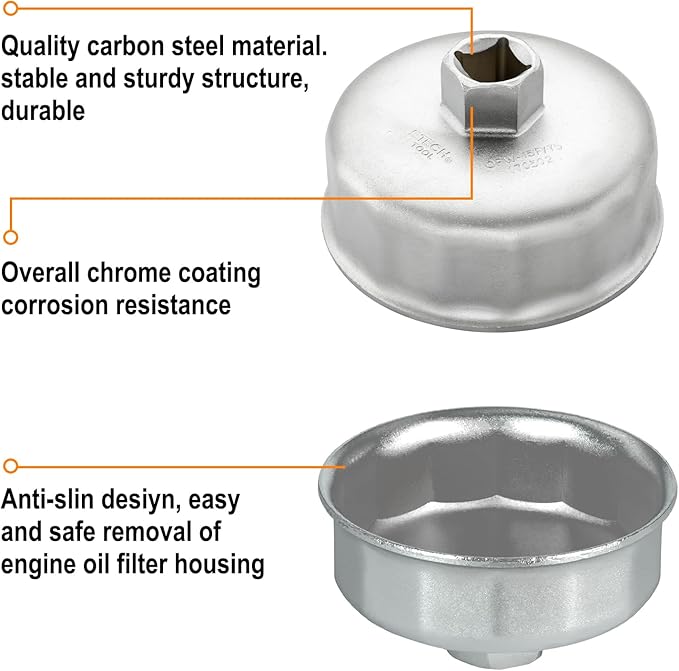 Jetech Oil Filter Cap Wrench 75mm x 15 Flute, Cartridge Type Socket Removal Tool with 15 Flutes and 75mm Inner Diameter