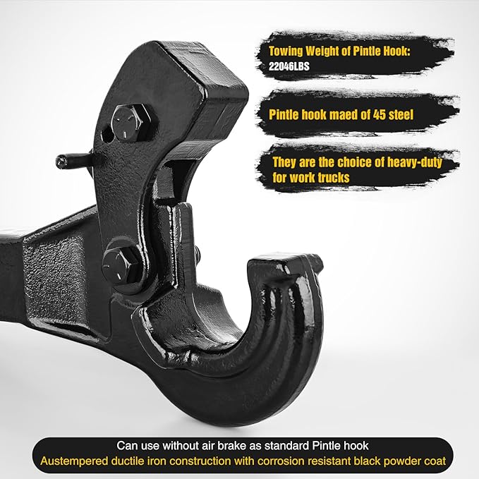 Nilight 10-TON Pintle Hitch for 2-Inch Receiver Hook Military Receiver 20000LBS,Fits 2-1/2 in Lunette Ring, Gloss Black Powder Coat