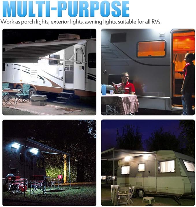 MICTUNING RV Porch Light 12V - Waterproof Exterior Utility Lighting for RVs, Trailers, Campers (2-Pack)