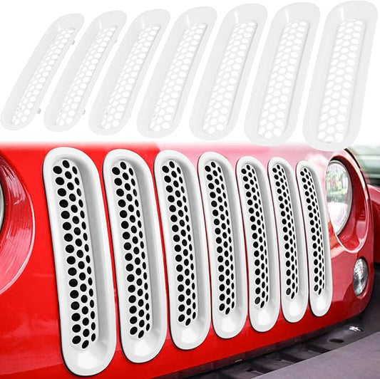 7PCS Front Grill Mesh Inserts for Jeep Wrangler JK JKU Unlimited 2007 2008 2009 2010 2011 2012 2013 2014 2015 2016 2017 2018 Grille Guard Cover Trim Clip-in Exterior Accessories (Matte White)