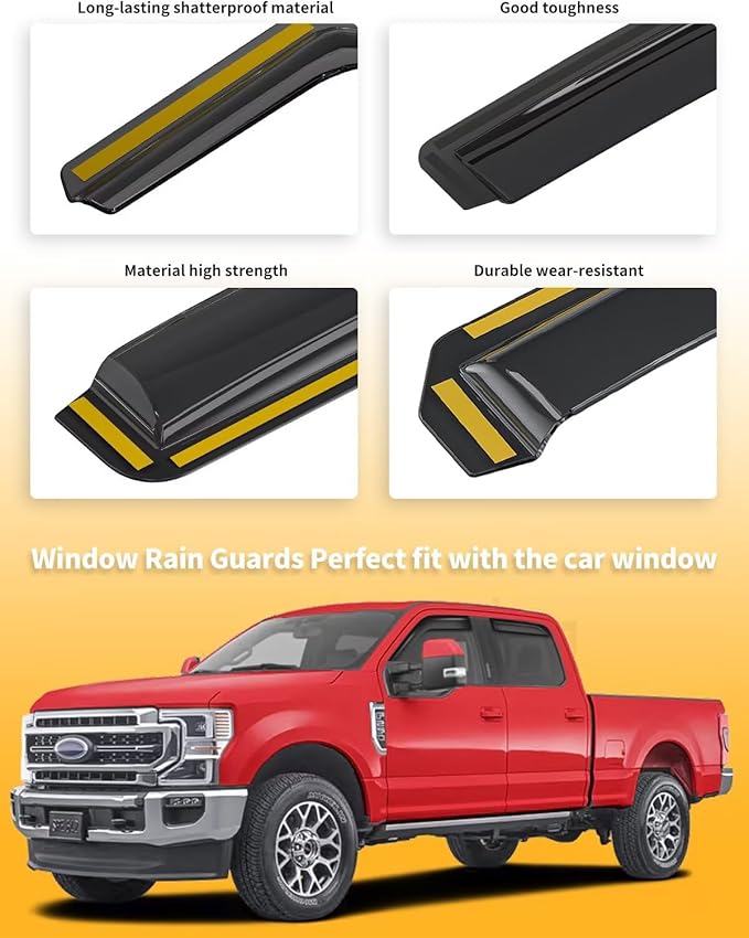 in-Channel Window Rain Guards Fit for Truck Ford F150 2015-2020 SuperCrew (Fit for Ford F250-F550 2017-2025) Extra Durable Window Visors Window Deflectors Vent Shades Car Accessories-4 pcs