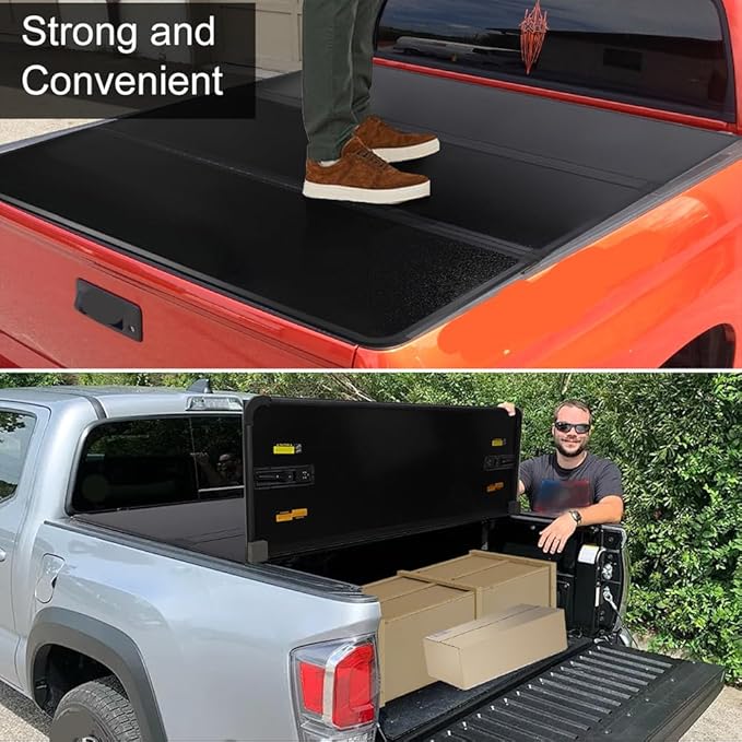 CAREONLINE New Black Hard Tri Fold Style Truck 6 Ft Bed Tonneau Cover W/LED Light Fits for 2016-2023 to-yo-ta Tacoma（OL-KR1015250321）