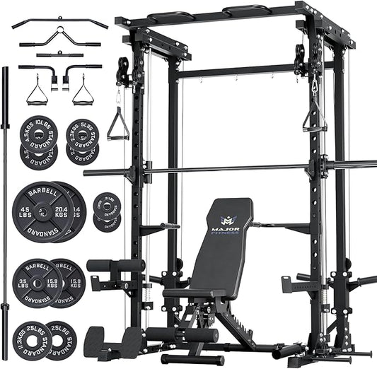 Major Fitness Drone3 Smith Machine – All-in-One Home Gym Squat Rack with Weight Bar, Cable Crossover Machine – Heavy-Duty Fitness Equipment for Strength Training and Full-Body Workouts