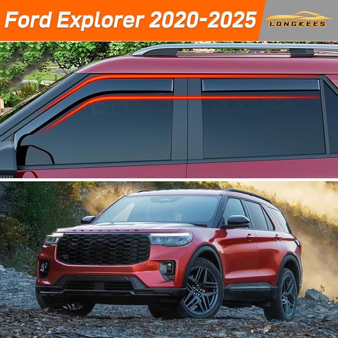 in-Channel Window Visors Rain Guards FIT Ford Explorer 2020-2025 (2020-2025) – 4-Piece in-Channel Dark-Smoke Polycarbonate Vent Deflectors