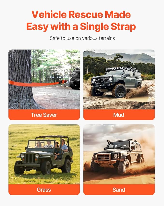 VEVOR Heavy Duty Tow Strap Recovery Kit 3 in x 30 ft (MBS-36,000 lbs) Tree Saver Winch Strap, Triple Reinforced Loop & Protective Sleeves & Storage Bag, 3/4" D-Ring Shackles, for Truck Jeep SUV ATV