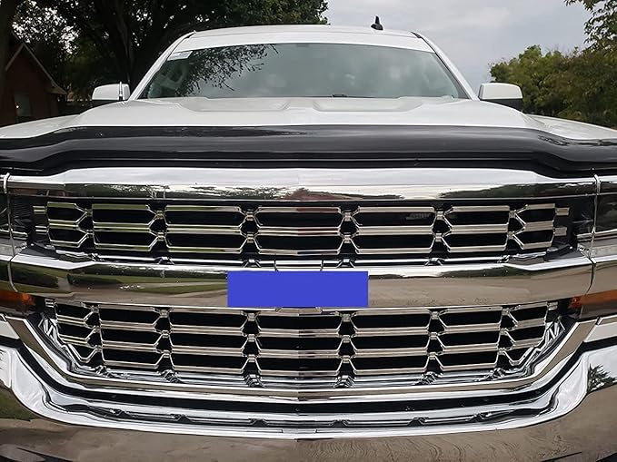 PIT66 2Pcs Grille Inserts Chrome Compatible with Chevy Silverado 1500 2016 2017 2018 Grill Guard Cover Snap On
