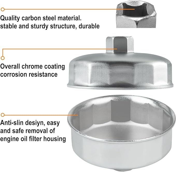 Jetech Oil Filter Cap Wrench 90mm x 15 Flute, Cartridge Type Socket Removal Tool with 15 Flutes and 90mm Inner Diameter