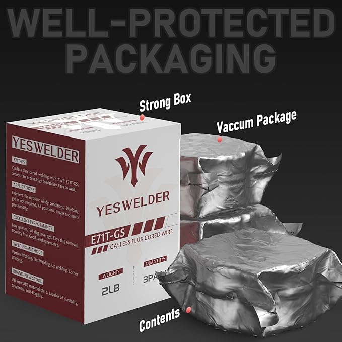 YESWELDER E71T-GS Flux Core Welding Wire, Mild Carbon Steel .035“ 2LB 3Packs, Gasless MIG Wire