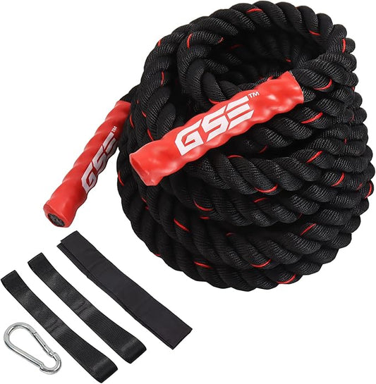 GSE Games & Sports Expert Gym Battle Rope, Heavy-Duty Workout Ropes for Indoor & Outdoor Workout, Exercise Rope for Strength Training - 30,40,50 Feet Lengths Available