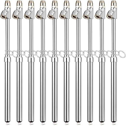 Tallew 10 Pack Tire Pressure Gauge Silver Heavy Duty Air Pressure Tire Gauge Dual Head Semi Truck Tire Pressure Gauge Range 10-150 Psi, Extended Tube Tire Gauge Suitable for Semi Truck, and Bus
