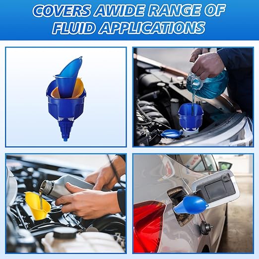 Maxdot 11 Pcs Oil Funnel Set with Storage Bag, Plastic Wide Mouth Flexible Fuel Funnel with Long Hose and Filter Long Neck Spill Saver for Automotive and Kitchen Use, Gas, Coolant, Other Fluids