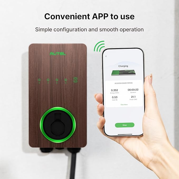 Autel Maxicharger Electric Vehicle (EV) Charger,240V Indoor/Outdoor Car Charging Station with Level 2, Wood Grain