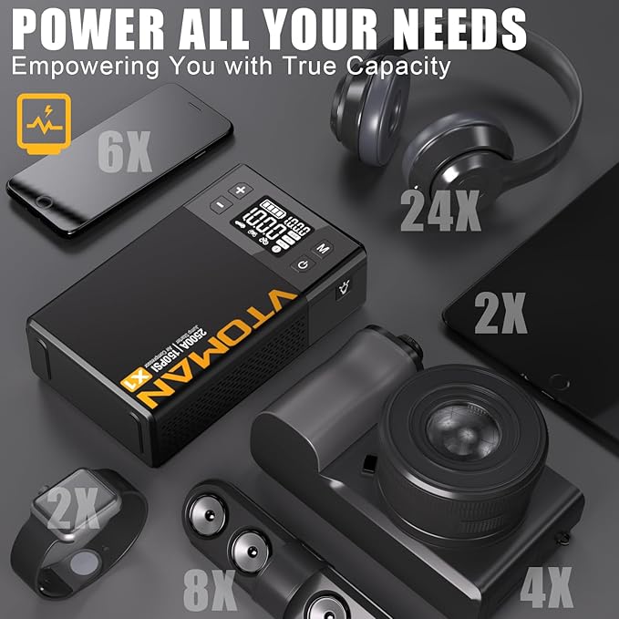 VTOMAN X1 Jump Starter with Air Compressor, Car Battery Jumper Starter (Up to 8.5L Gas/6L Diesel Engine) with 150PSI Auto Tire Inflator, 12V Portable Booster Pack, Lithium Jump Box Charger-Black