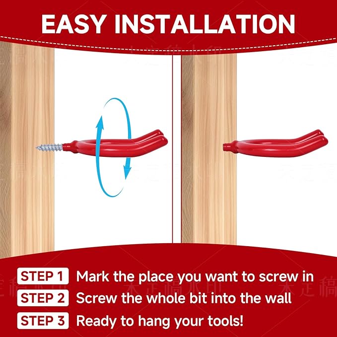 12 Pack Garage Storage System Steel U Hooks with Anti-Slip Coating Home Improvement and Organization Screw in Hooks Easy Wall Mounting Heavy Duty Bike and Ladder (Red, 12 Pack)