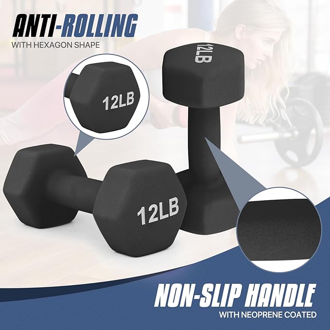 MADOG Dumbbell Set, Anti-Slip Neoprene Coated Hexagon Hand Weights for Home Gym Equipment Workouts Strength Training
