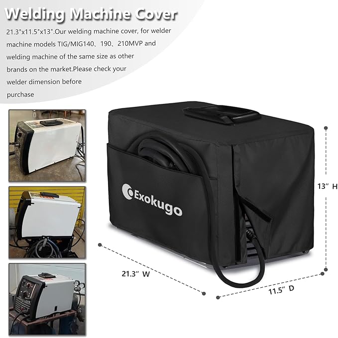 Premium Welding Machine Cover - Heavy Duty 600D Waterproof Welder Cover with Plush Liner, Protective Fit for TIG/MIG 100-210 Models (21.3"L x 11.5"W x 13"H)