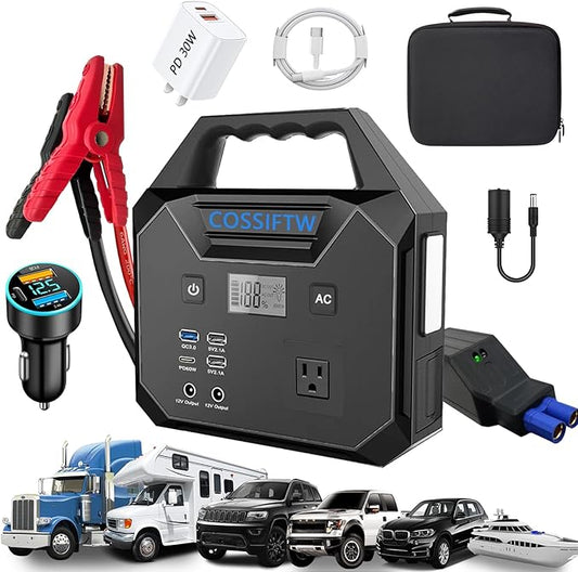 10000A Heavy Duty Jump Starter AC 200W Generator 130wh Jump Booster PD 60W Two-Way Fast-Charging for All 12V Gas & up to 15L Diesel Engine Good All for Truck RV Yacht Lawn Mower Mining Truck