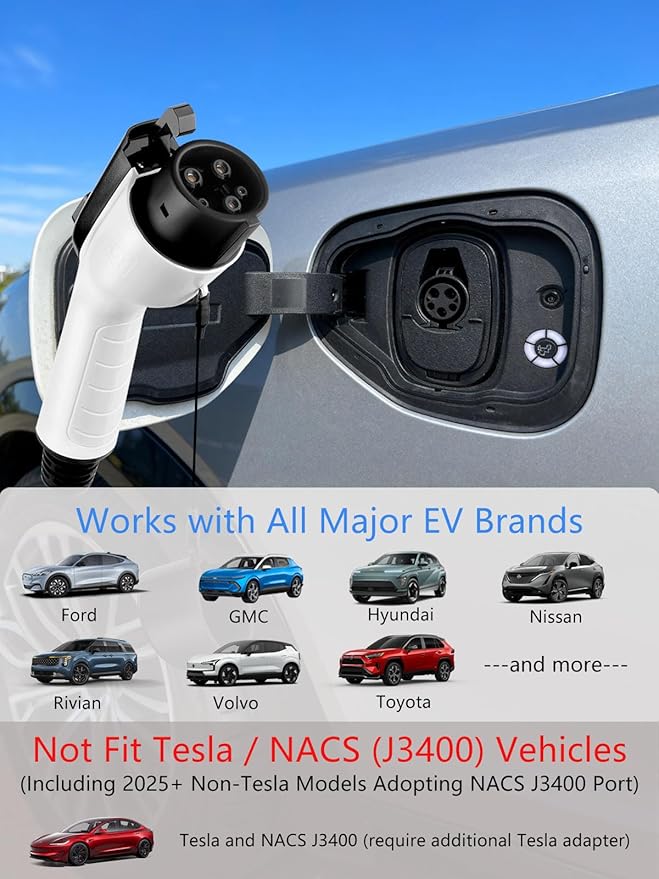 40Ft Cord EV Charger, 16Amp 110V/240V Portable Level 1 Level 2 Electric Vehicle Charging Station with NEMA 6-20 Plug & NEMA 5-15 Adapter for J1772 Electric Cars