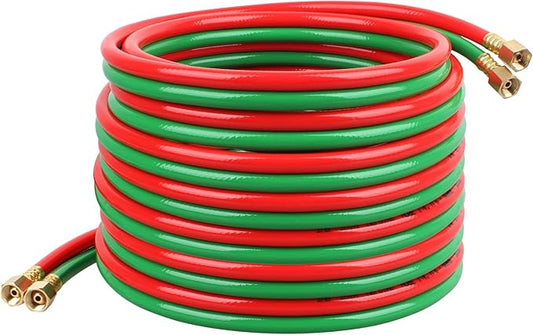Oxygen Acetylene Hose 1/4-Inch × 100FT with 9/16”-18 B Fittings Welding Cutting Torch Twin Hose (100FT)