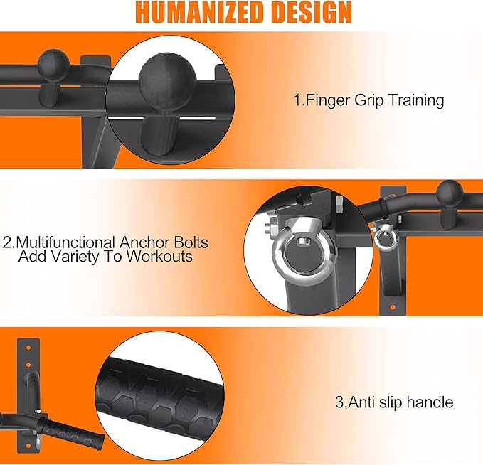 Wall Mounted Pull Up Bar, Heavy Duty Chin Up Bar, Multi Grip PullUp Bar for Garage, Basement, Wall Mount - Multifunctional Fitness Bar,Supports up to 800 Lbs