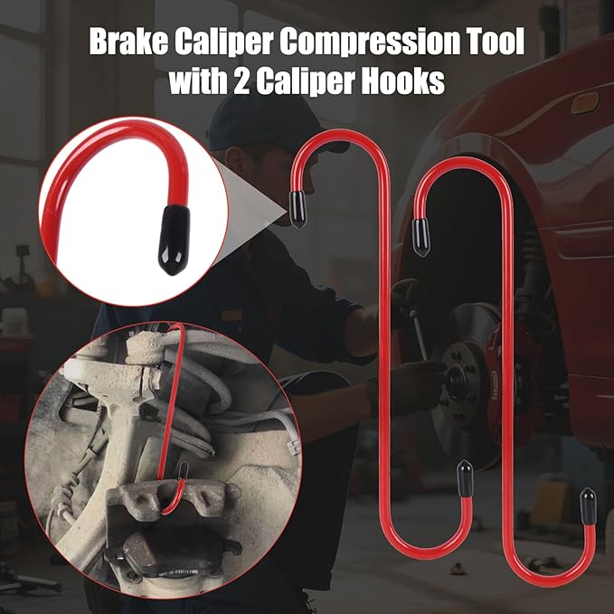 Brake Caliper Compression Tool Kit: Professional Caliper Piston Compressor with 360° Ratchet & Brake Caliper Tool, 2 Hooks/Plates for Universal Car Disc Brake Pad Spreader(Red)
