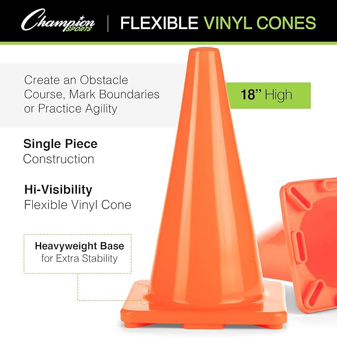 Champion Sports Hi Visibility Flexible Vinyl Cones