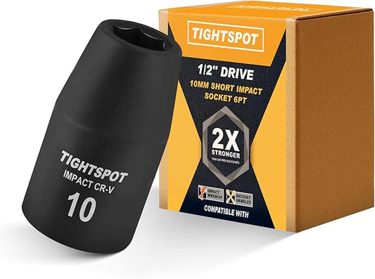 TIGHTSPOT 1/2 Inch Drive 10mm Shallow Impact Socket with Anti-Rounding 6 Point Design, Heat-Treated CRV Steel