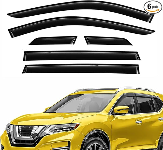Extra Durable Window Deflectors Tape-On Window Visors Rain Guards Fit for Nissan Rogue 2014-2020, Sun Visors, Wind Vent for Shades, Exterior Car Accessories - 6pcs. AG0223