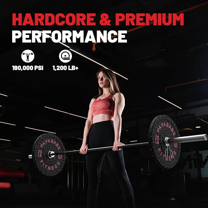 PAPABABE Olympic Barbell, 2-inch 45lb/35lb Weight Bar for Strength Training. 6.5ft/7ft Olympic Bar, 1000lb Plus Capacity, Chrome/Zinc Plating, knurled Grip for Bench Press Deadlift Squat