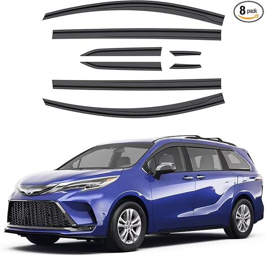 ACLONG Black Rain Guards Fit for Toyota Sienna 2021 2022 2023 Tape-On Side Shatterproof Window Visor Window Deflectors, Rain Visors, 8-Piece Set