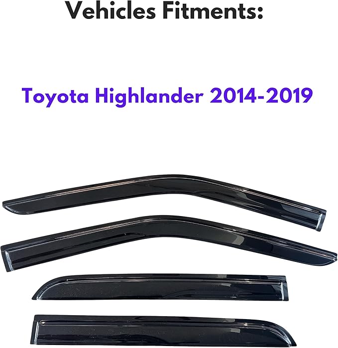 KPY Window Visor Compatible with Toyota Highlander 2014-2019, 4PC Rain Guard Side Window Vent Deflectors Tape-On Mugen Style, 2014 2015 2016 2017 2018 2019