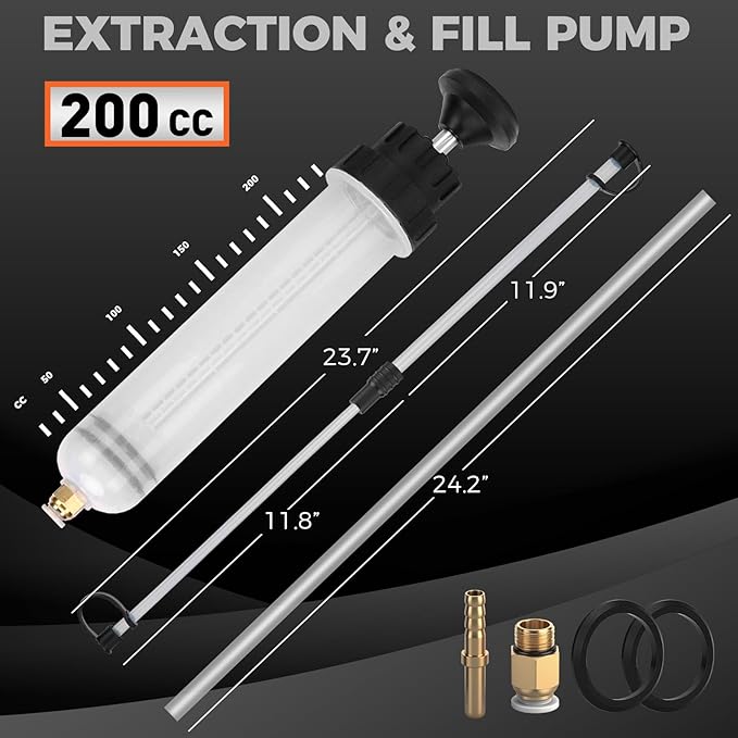 HORUSDY 200cc Fluid Extractor Syringe Oil Pump, Fluid Evacuator with 23" Flexible Hose, 12" Fine & Coarse Hoses, for Automotive, Motorcycle, Marine & Equipment Maintenance (9PCS)