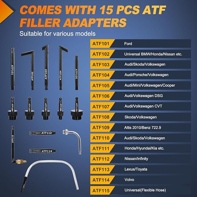 GOOACC Transmission Fluid Pump Kit 6L Automotive Pneumatic Oil Fluid Extractor ATF Refill Dispenser Transfer Pump with 15 ATF Filler Adapters 1.6 Gal 2 Ways Vacuum Fluid Evacuator Oil Change Tool Set