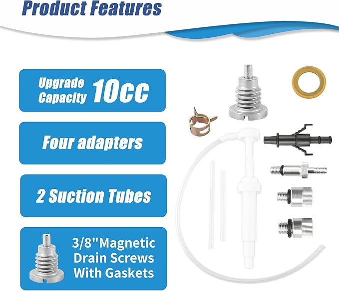 Upgrade Lower Unit Gear Oil Pump with 1x Magnetic Drain Screw for Standard Quart Bottles compatible with 3/8in 8mm 10mm Metal Adapter, Widely Fit for Marine Outboards Units (10cc)