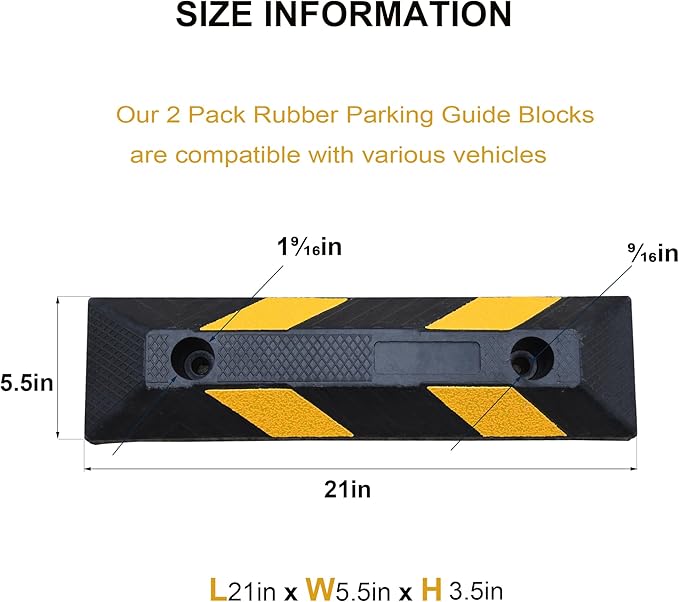 OrangeStar 21" Rubber Parking Curbs, Heavy Duty Garage Floor Wheel Stopper w/Yellow Reflective Stripe for Car, Truck, Trailer, 4 Pack