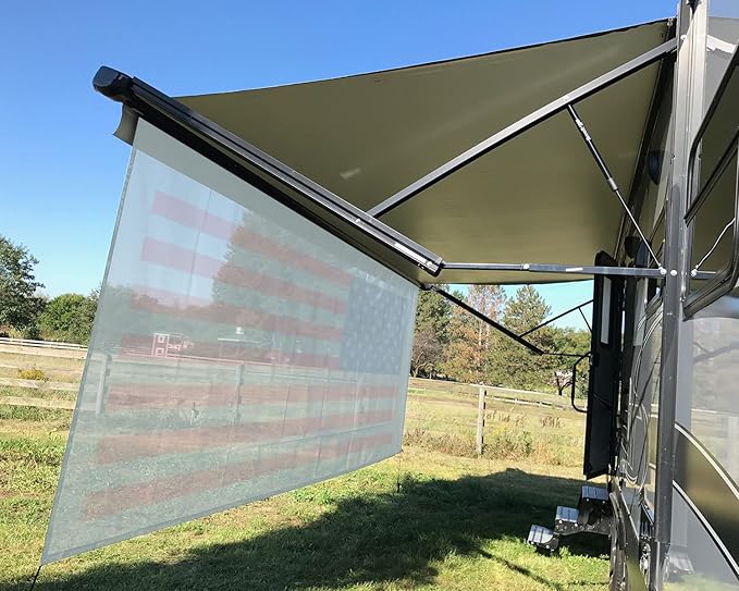Tentproinc RV Awning Sun Shade Screen 8' X 10' 3'' (American Flag) Gray Mesh Sunshade Camper Trailer Awning Shade Screen UV Blocker Completed Kits