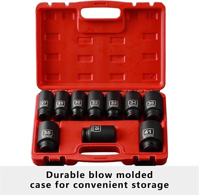 10 PCS 1/2" Drive Impact Lug Nut Socket,Standard Metric Size(21to 44mm),Standard Deep Socket Set CR-MO Material Adapter Setwith Durable Case for lmpact Driver Conversions(Upgraded)