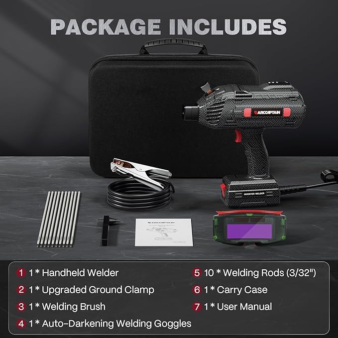 ARCCAPTAIN Stylish Handheld Welder, 110V Portable Welding Machine with IGBT Inverter, 120A Stick Welder with Auto Darkening Goggles and Upgraded Ground Clamp, Fits for 3/32"-1/8" Welding Rods