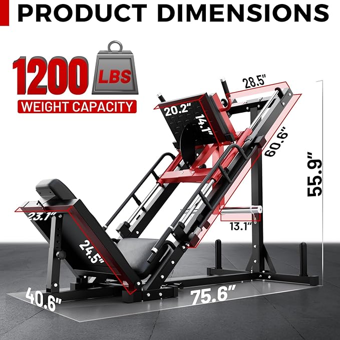 RitFit Leg Press Hack Squat Machine, Professional Adjustable Leg Press Machine for Home Gym with Linear Bearing, Specialty Hack Squat Machine for Full Lower Body Workout with Weight Storage Posts, Red