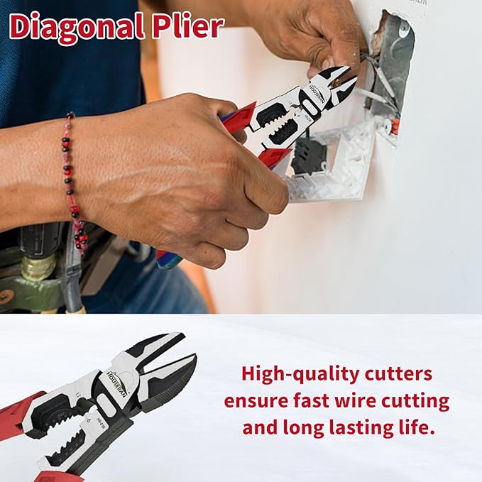 5-Piece Pliers Set with Case Including 8-In and 10-In Slip Joint Plier, 8.4” Needle Nose Plieres, 8.4” Linesman, 8.6” Diagonal Wire Cuters for DIY & Home Use