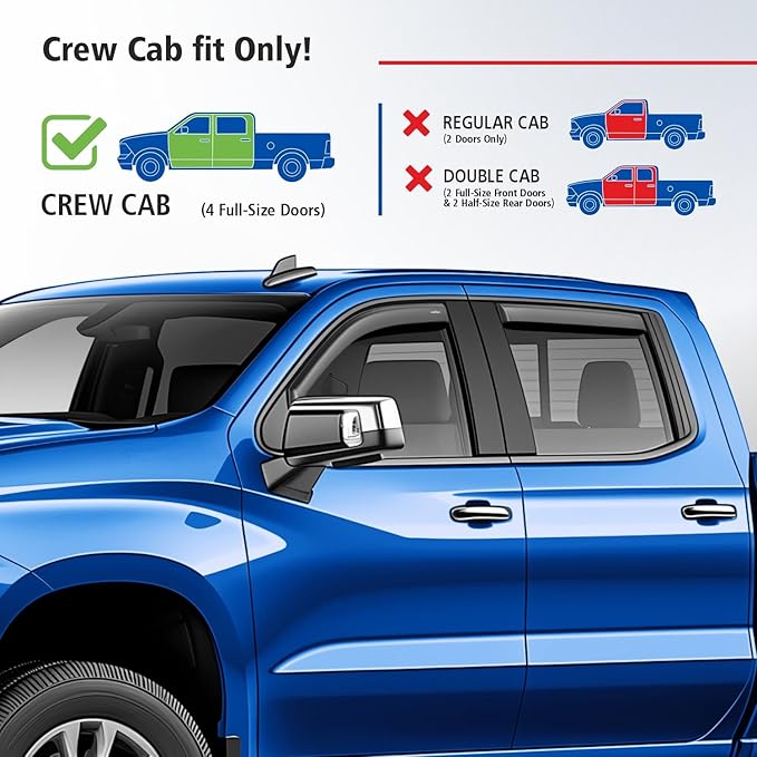 Goodyear Shatterproof in-Channel Window Deflectors for Chevrolet (Chevy) Silverado/GMC Sierra 1500 2019-2026 Crew Cab,Rain Guards,Window Visors,Vent Deflector, Truck Accessories,4pcs- GY003415LP