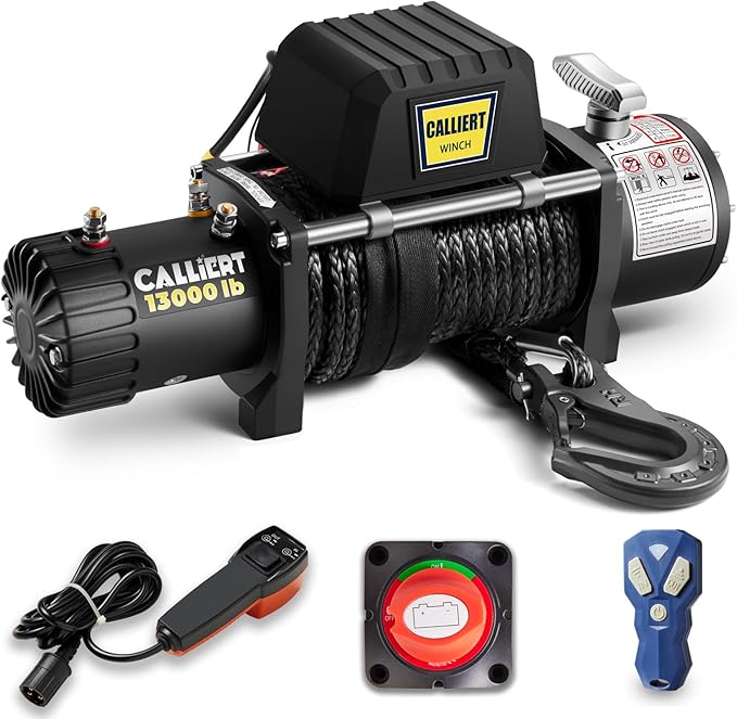CALLIERT Winch 13000 lb. Load Capacity Electric Winch Kit 12V Synthetic Rope, with Wireless Handheld Remote and Corded Control Recovery Waterproof IP66 Off Road Winch for Jeep, Truck, SUV