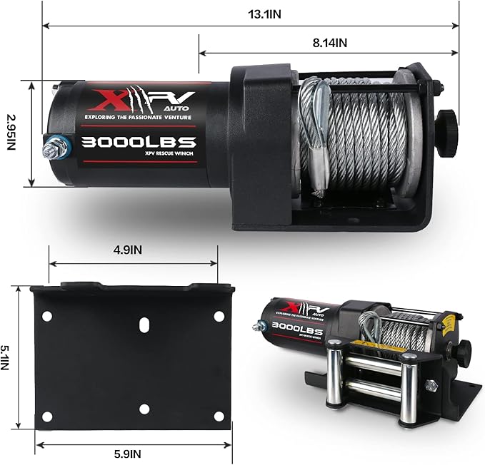 3000 lb 12V DC Electric Winch with Both Wireless Handheld Remote and Corded Control Recovery Steel Cable Waterproof Winch for UTV ATV Boat